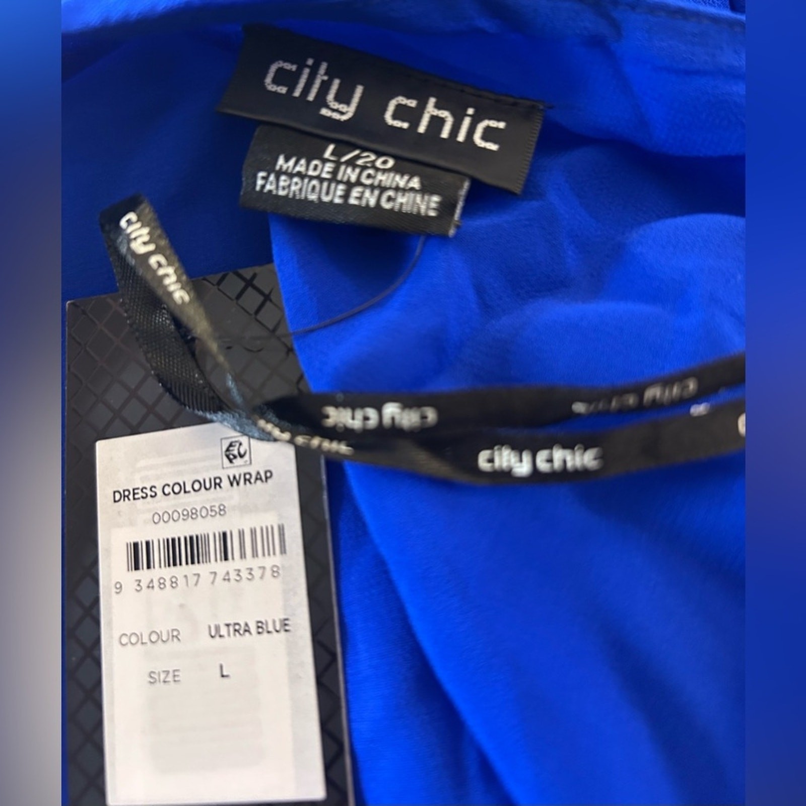 CITY CHIC Trendy Plus Size Draped Royal Blue Chiffon Dress Size 20 New NWT