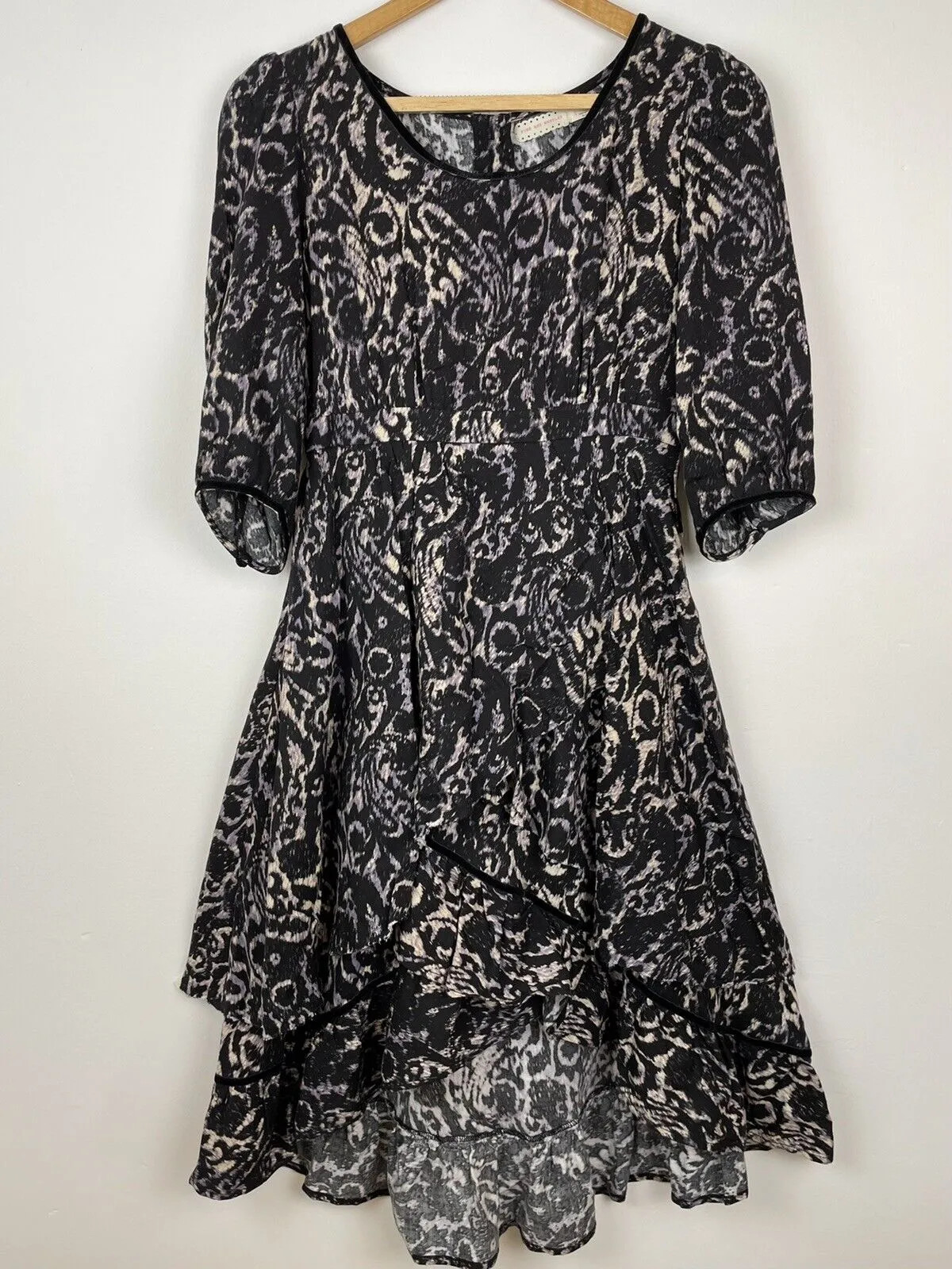 Pins And Needles Midi Dress Ruffle High Low Hem Raw Edged Layers Small Retro