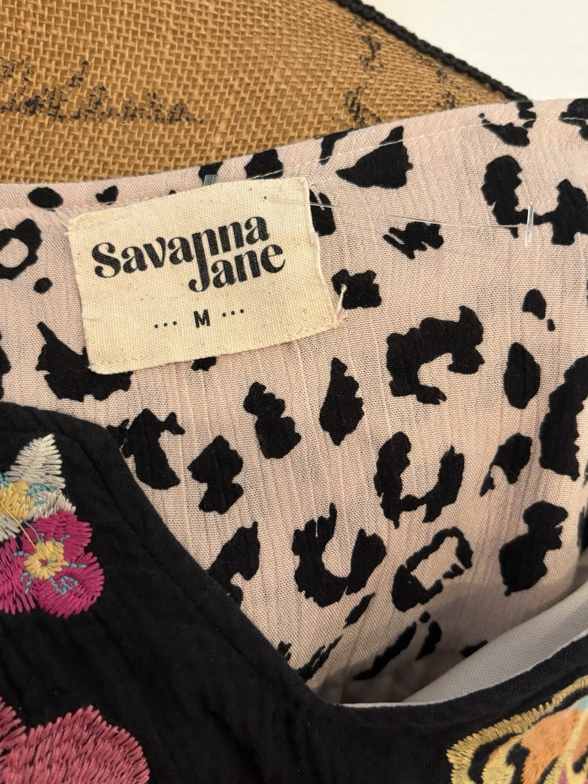 Savanna Jane Lucky in Leopard Dress Animal Print Embroidery Vacation MEDIUM