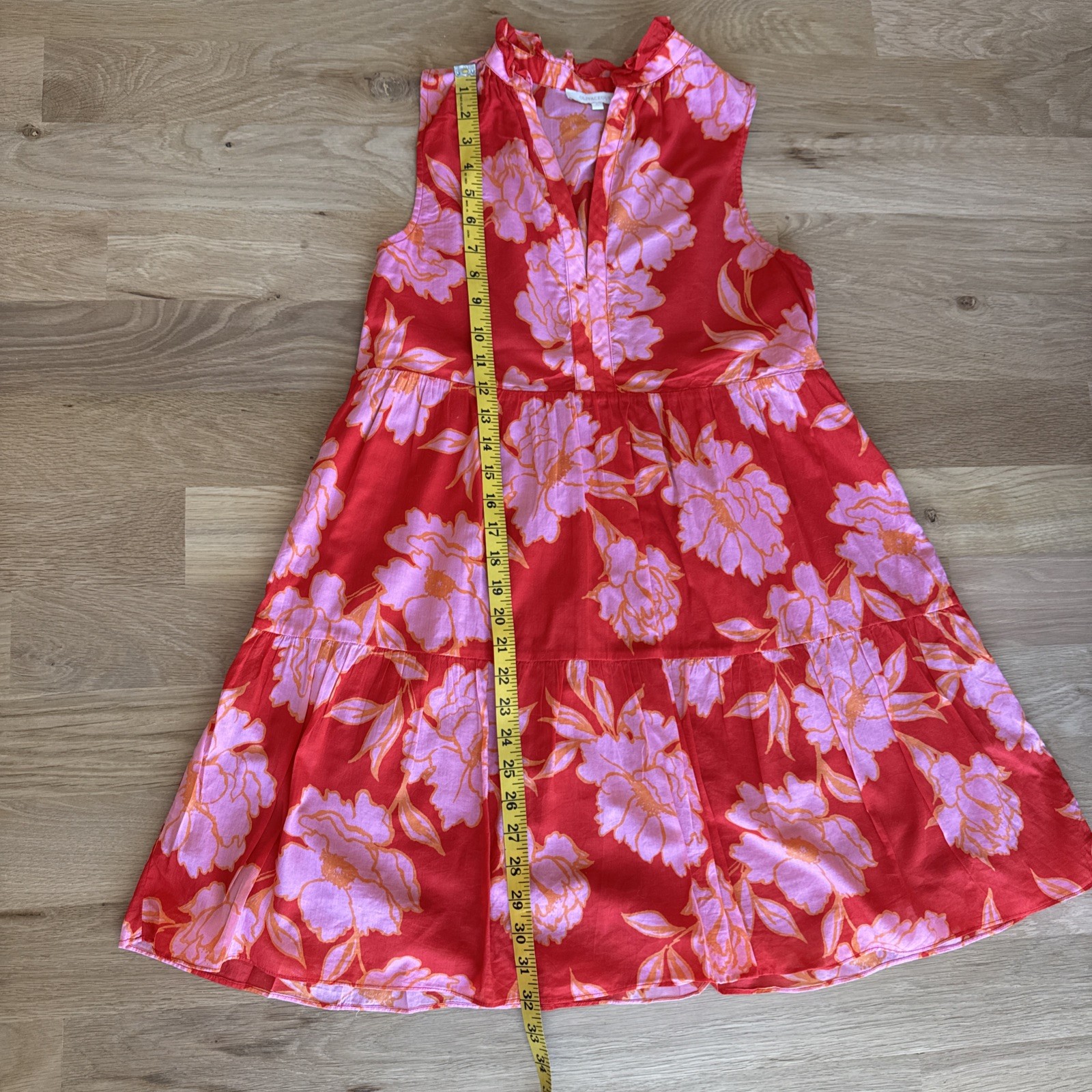 Olivaceous Red Orange And Pink Blossom Pattern Sleeveless Tiered Tunic Dress S