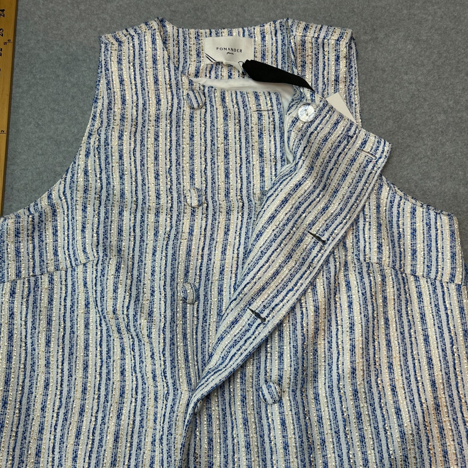 Pomander Place Tuckernuck Bianca Mini Dress Blue Tweed Sleeveless Size Large NWT