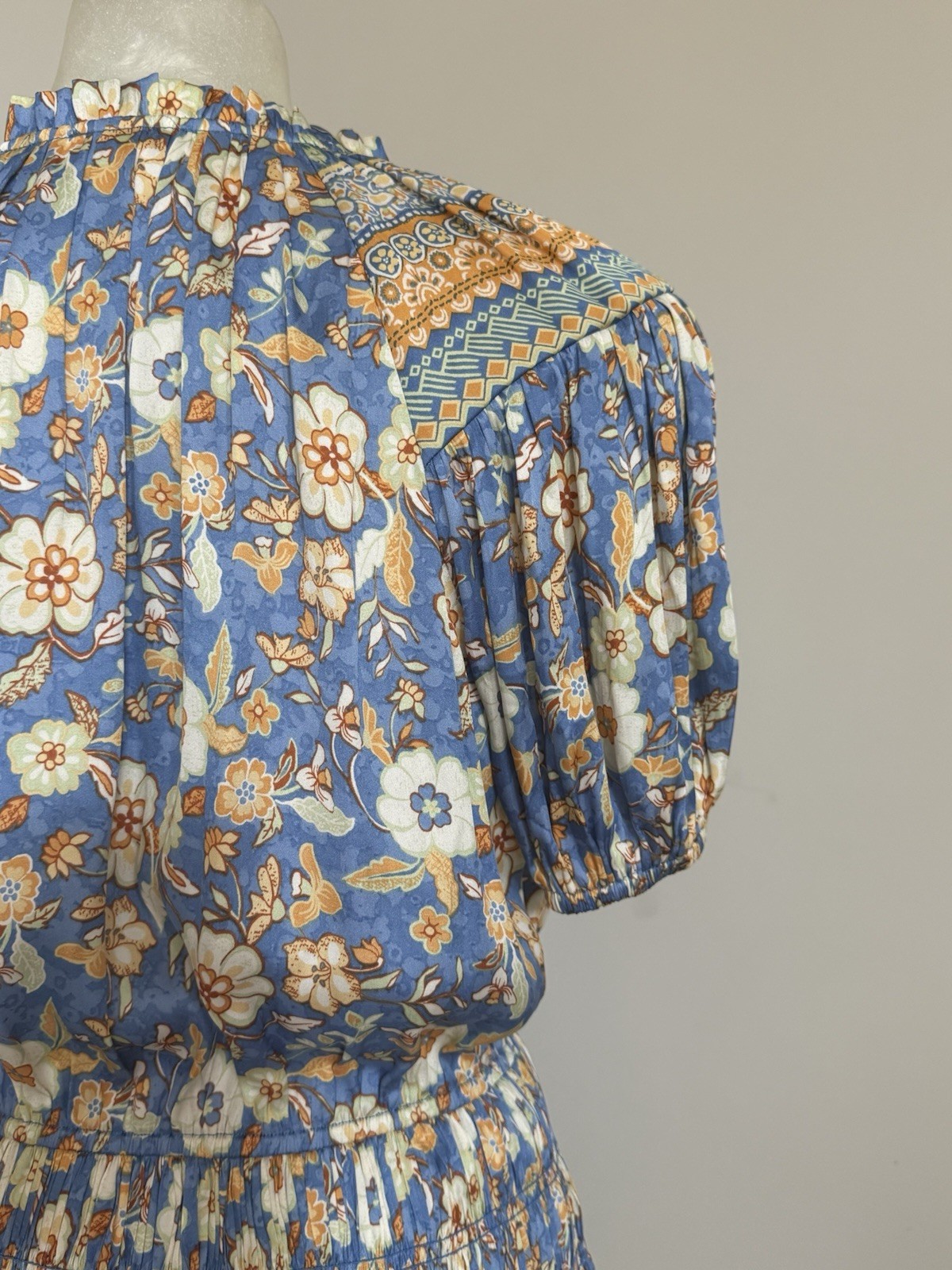 Current Air Womens Fit & Flare Dress Blue Floral Short Sleeve Size S
