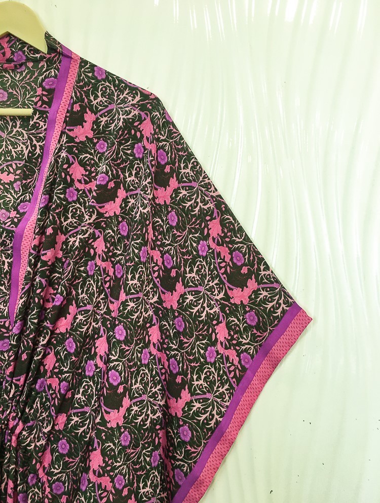 Silk Pink Kaftan / Handmade Flowy Maxi Dress / Resort Wear Outfit MFN1104