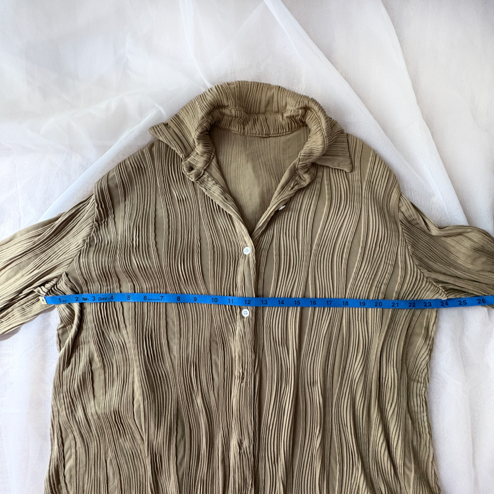 Matte Collection cream brown ribbed button up dress Sz L