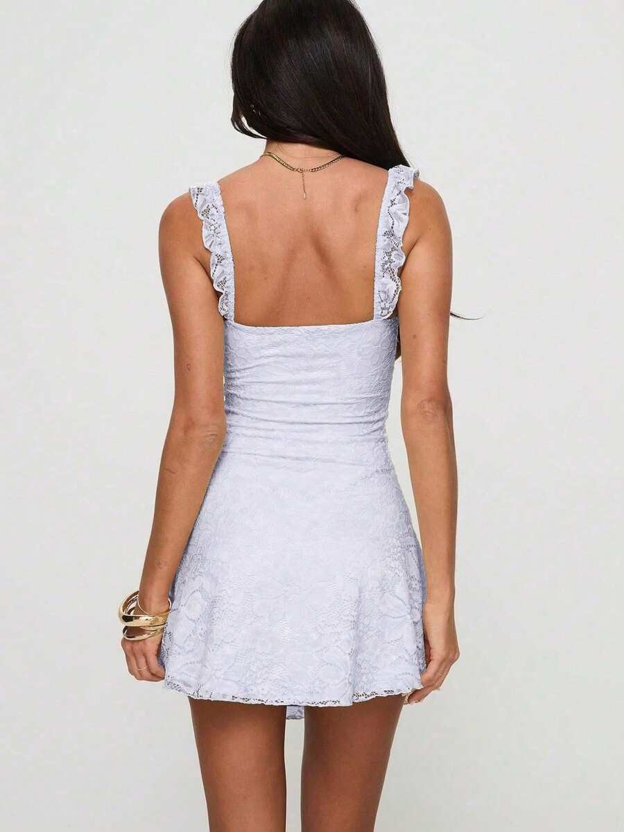 Elegant Lace Patchwork Mini Dress Backless Spaghetti Strap Zipper Party Slim
