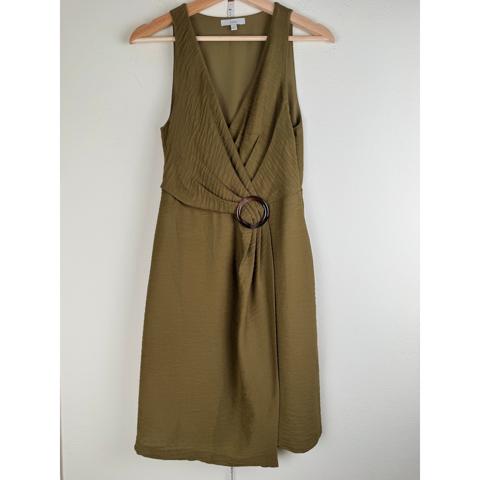 Joie Viara Olive Green Faux Wrap V Neck Sleeveless Dress 4
