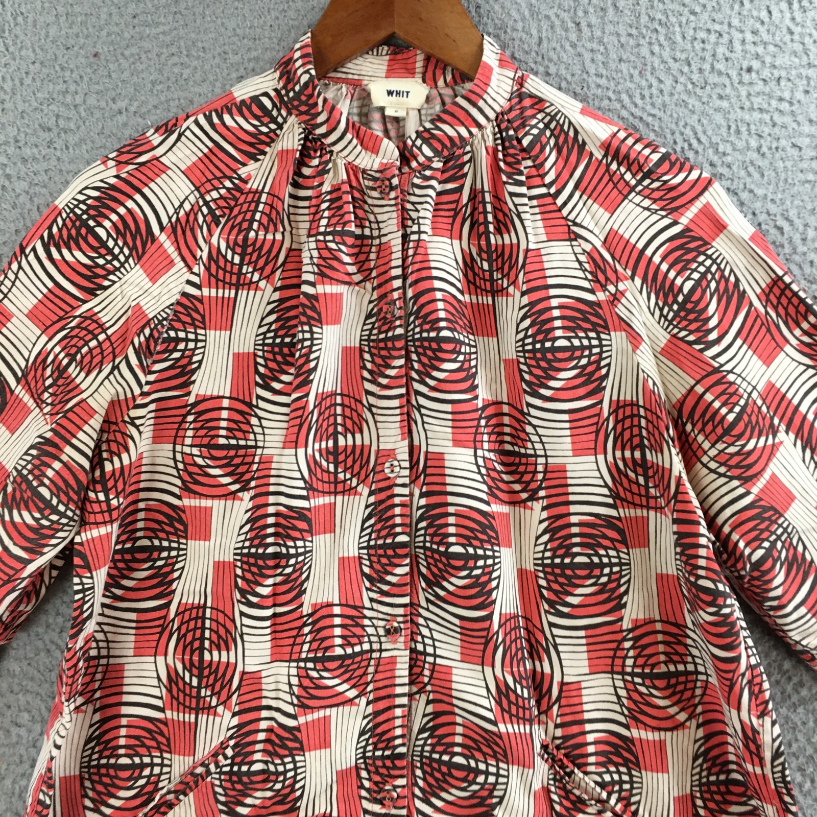Whit Mini Dress Womens Small 3/4 Sleeve Button Front Geometric Print Multicolor