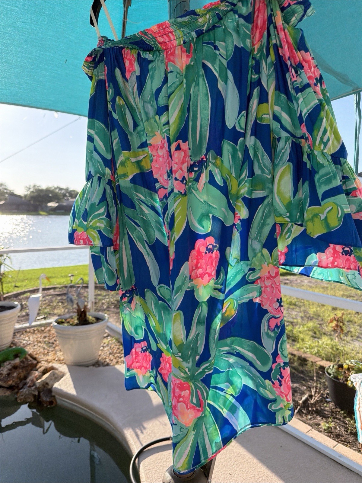 Lilly Pulitzer Tobyn Tunic Dress Womens XL Gypset Paradise Floral Off Shoulder