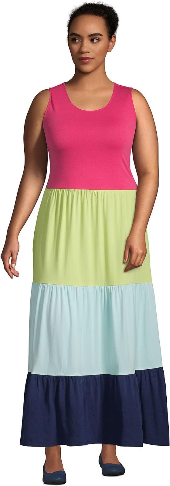 NWT Lands’ End Womens Multi Color Sleeveless Tiered Midi Dress Cover Up Plus 2X