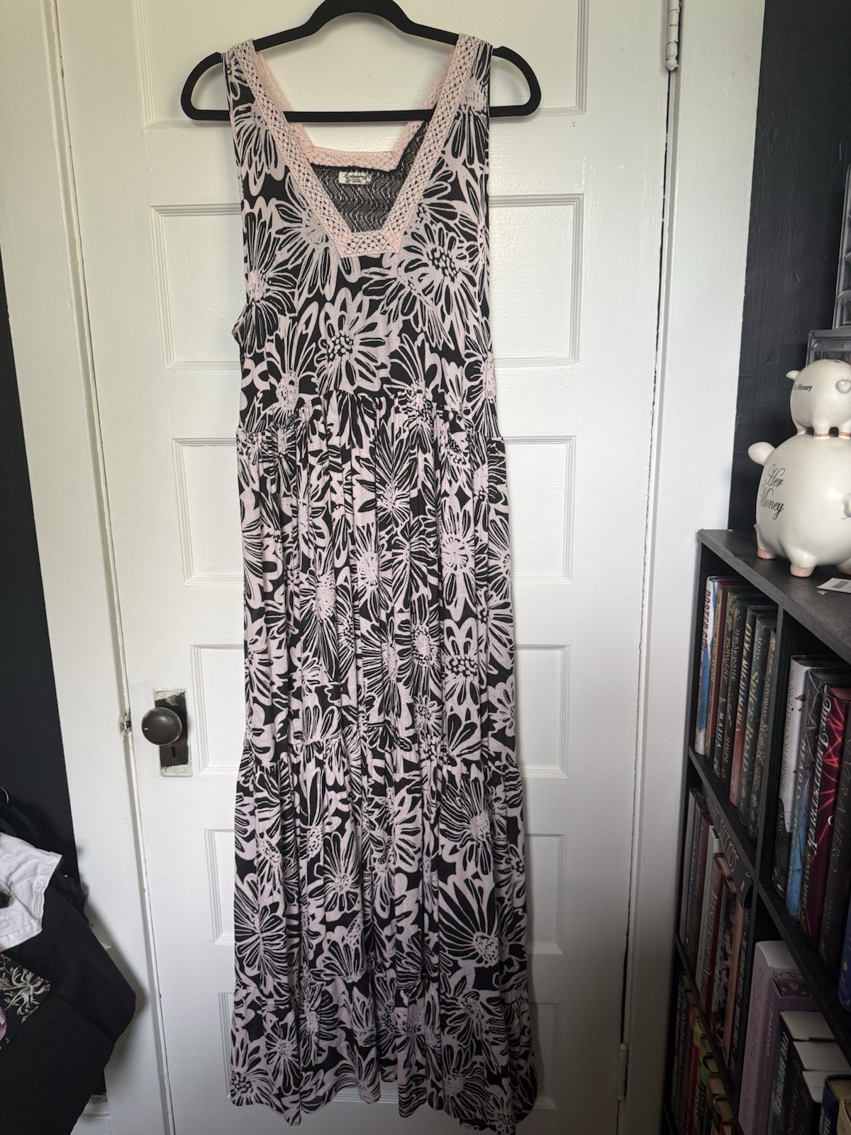 Free People “Tiers For You” Boho Maxi Dress w/Floral Print & Crochet Trim M