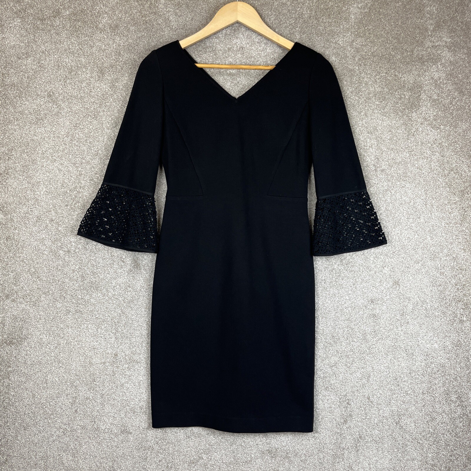 Lafayette 148 Dress Womens 0 Black 3/4 Sleeve V Neck Stretch Back Zip- 2160*