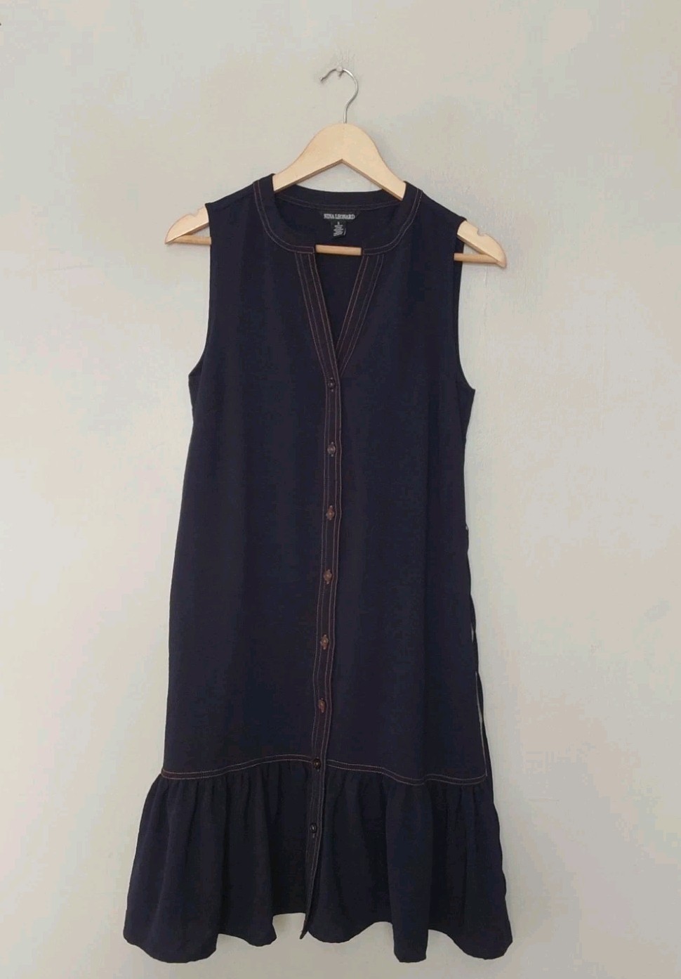 Nina Leonard Sleeveless Button Front Dress Navy Blue Size Small Chest 38″ QVC