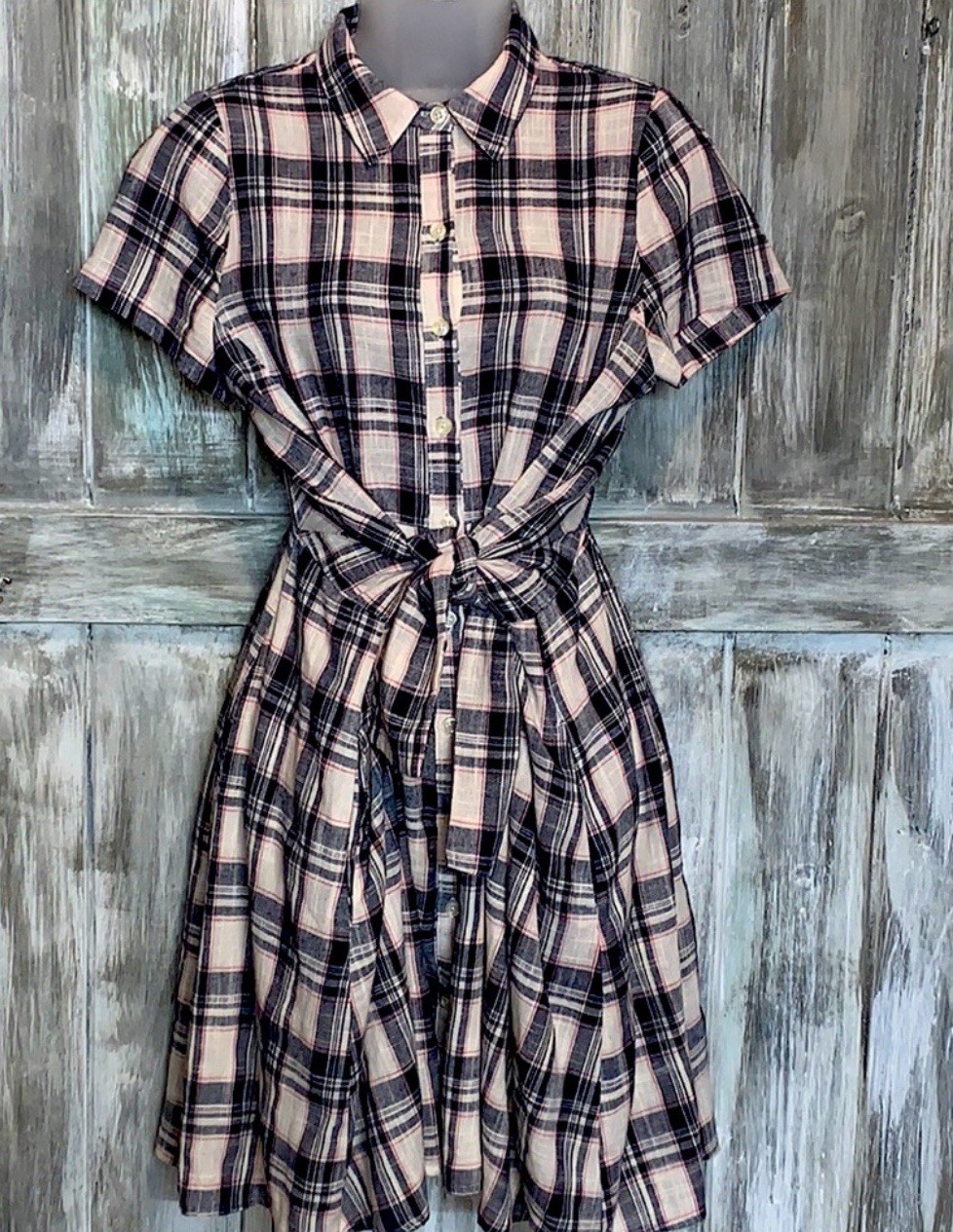 11 1 Tylho Anthropologie Women S Plaid Western Preppy Tie Front Shirt Dress NWT