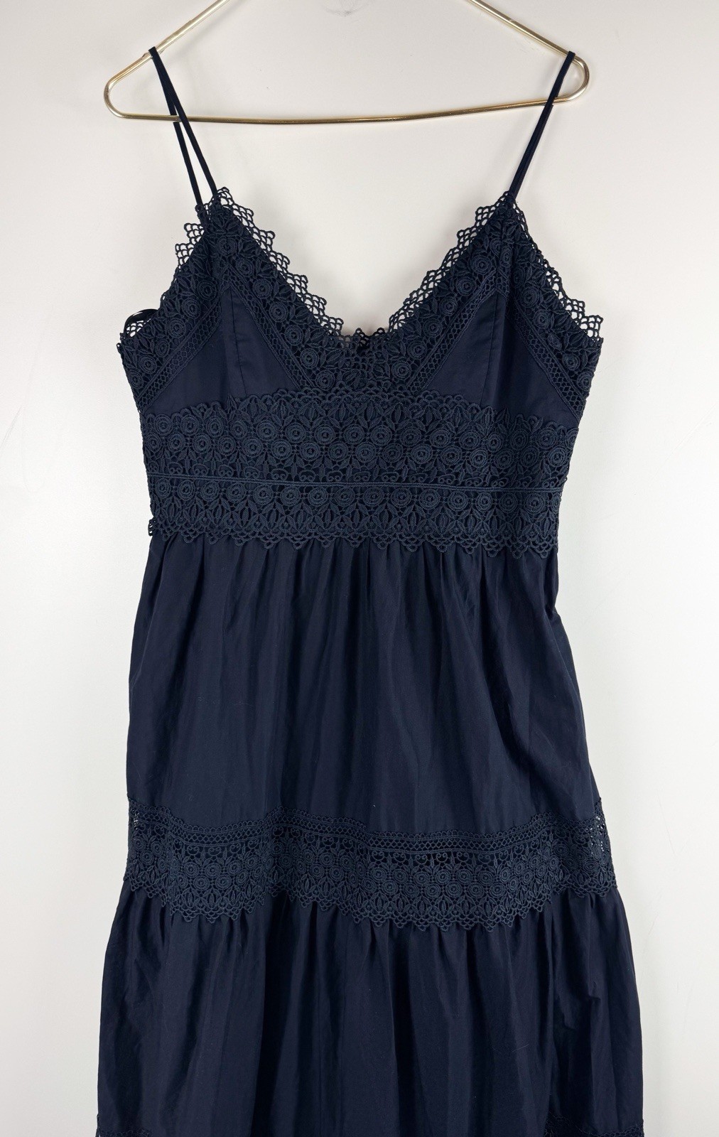 Antonio Melani Sz 10 navy blue sleeveless A-line maxi dress Crotchet