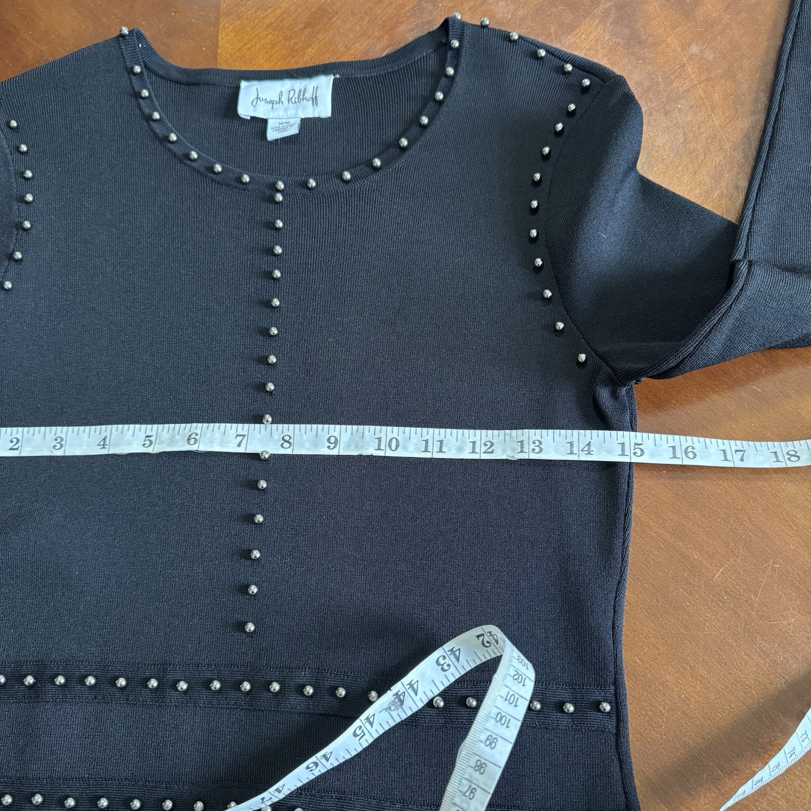 Josef Ribkoff Black Studded Midi Dress Long Sleeve Elegant Sheath Sz M Women’s