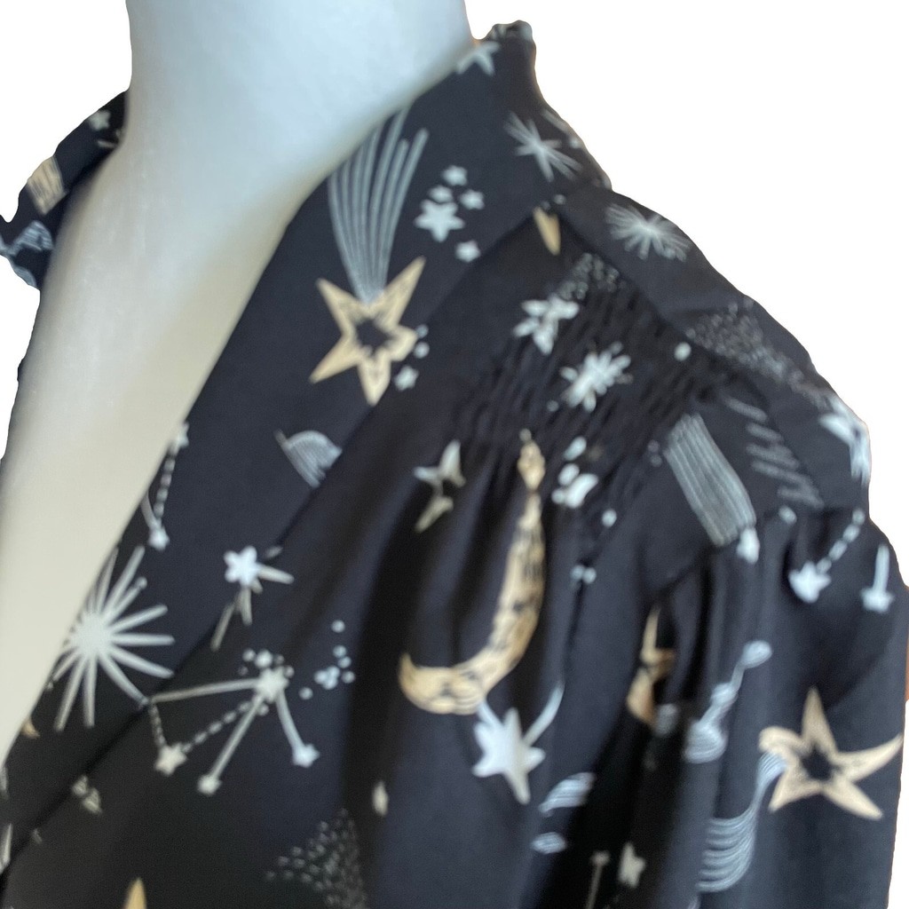 Joanie Babs Celestial Retro Black Moon Star Vneck Long Sleeve Midi Dress Sz 14