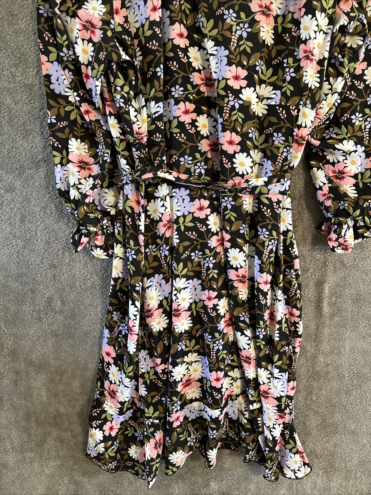 Kate & Mallory Dress 3X Wrap Chiffon Bold Floral Midi Ruffles Floaty Daisy NEW