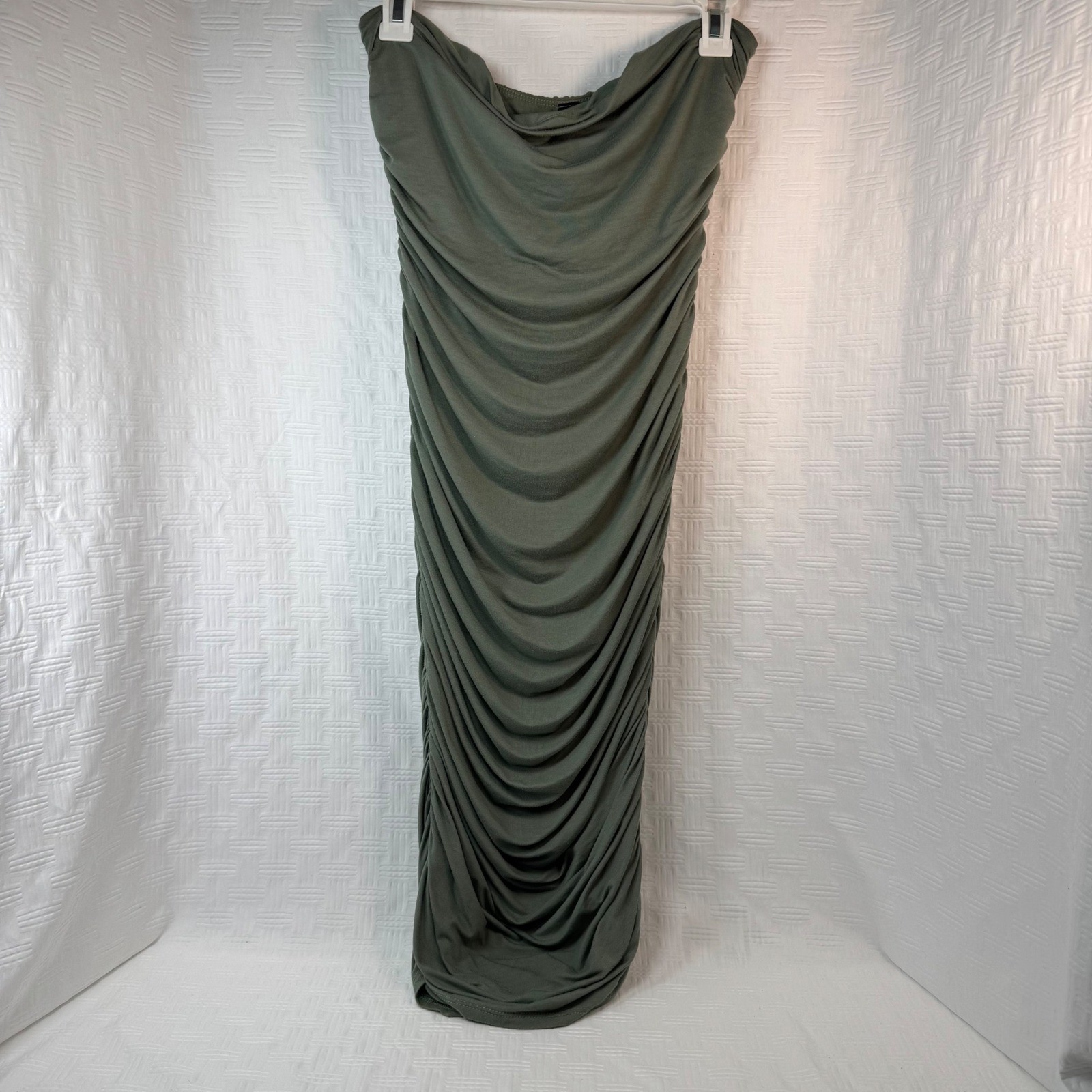 Windsor Olive Green Ruched Bodycon Midi Dress Spaghetti Strap / Sku 0241