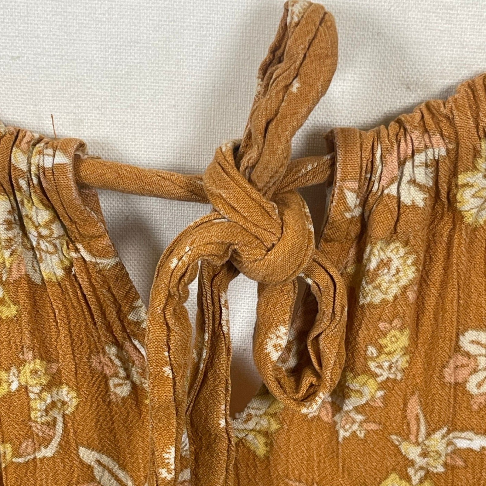 Wonderly Boho Fairy Cottagecore Peasant Tiered Maxi Dress Womens L Orange Tie Bk