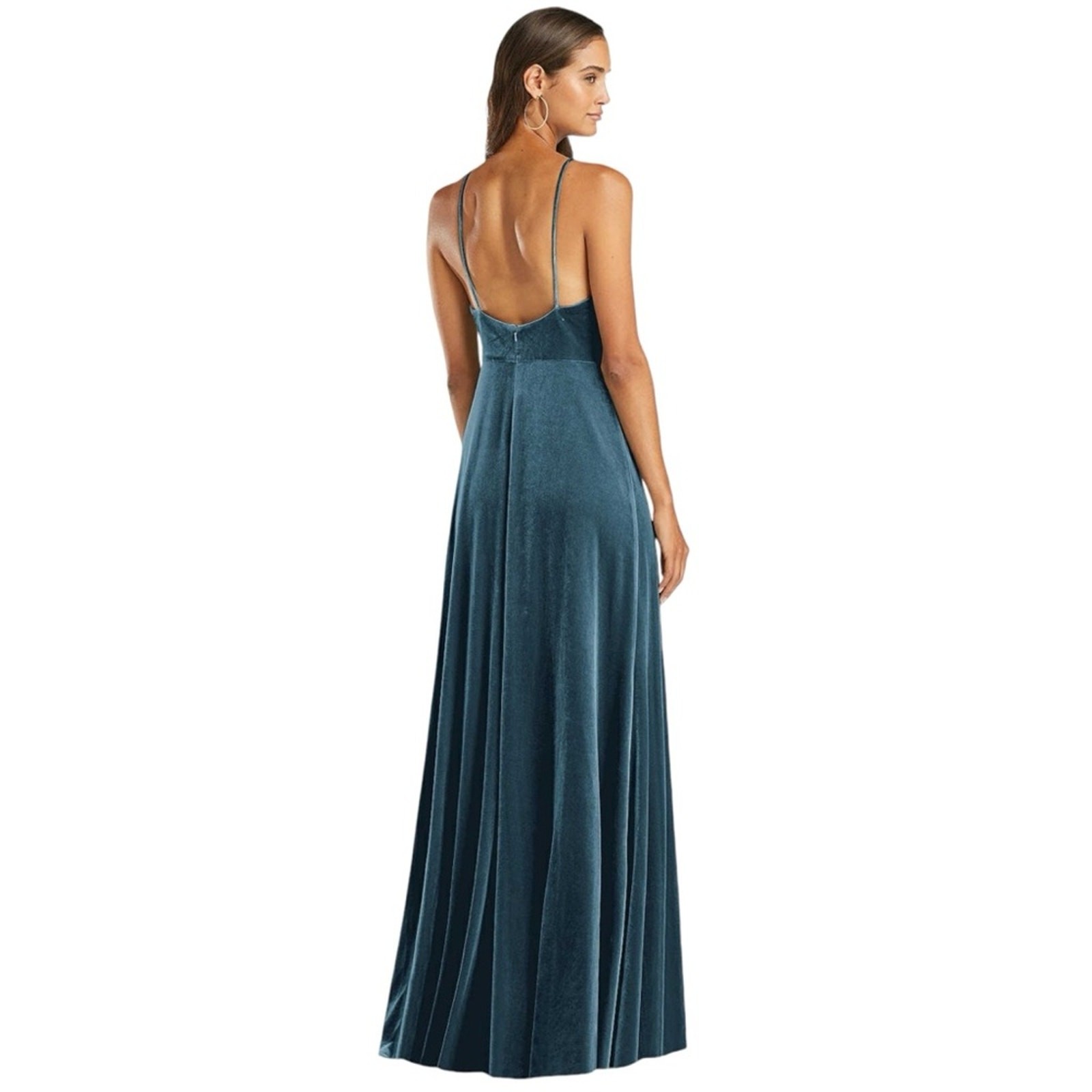 LOVELY Velvet Halter Maxi Gown with Slit in Dutch Blue Size 8
