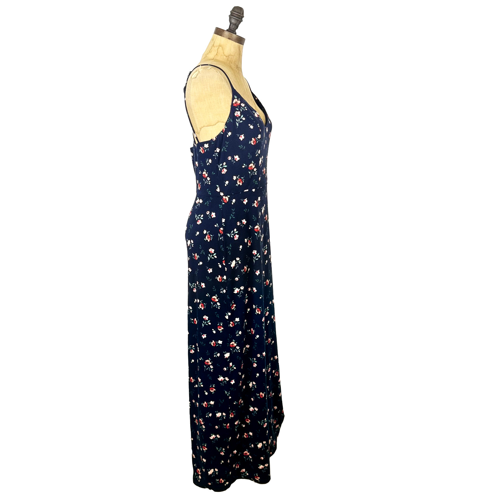 NINE BRITTON Abigail Tank Maxi Dress M Blue Brushed Knit Floral Strappy NWT B19