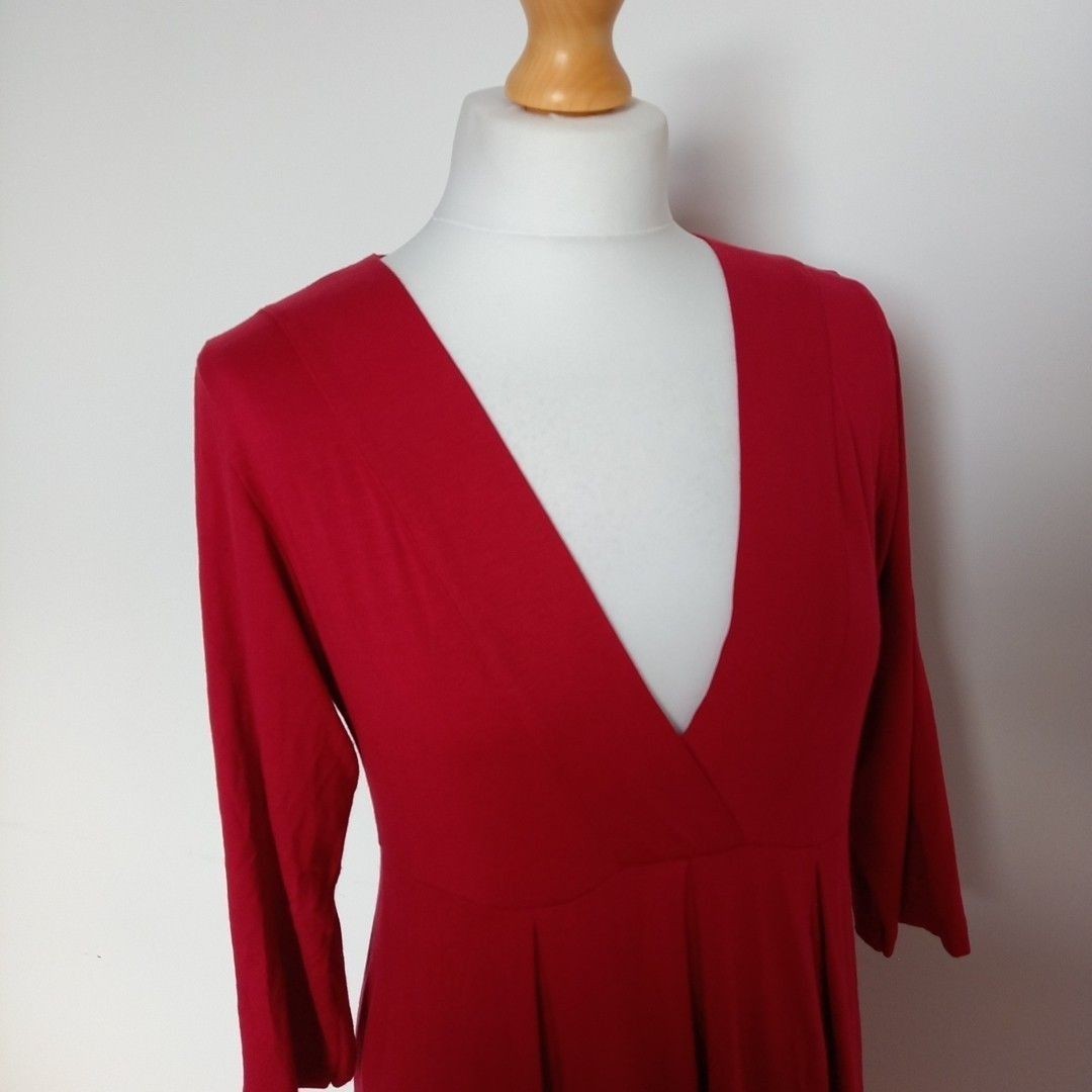 Masai Red Deep V Neck Jersey Dress L UK 14/16 Relaxed Fit Made in Portugal