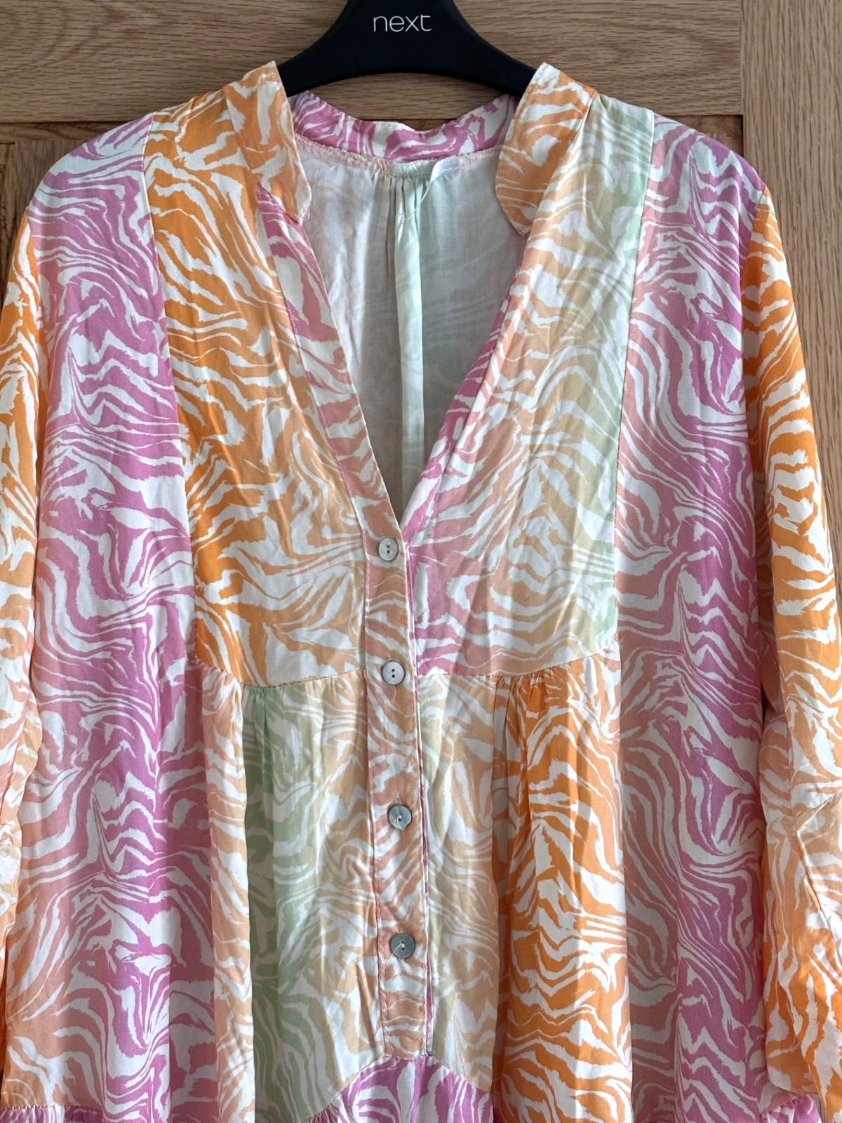 Made in Italy White, Orange, Pink & Green Print Short Smock Dress, approx 14-16