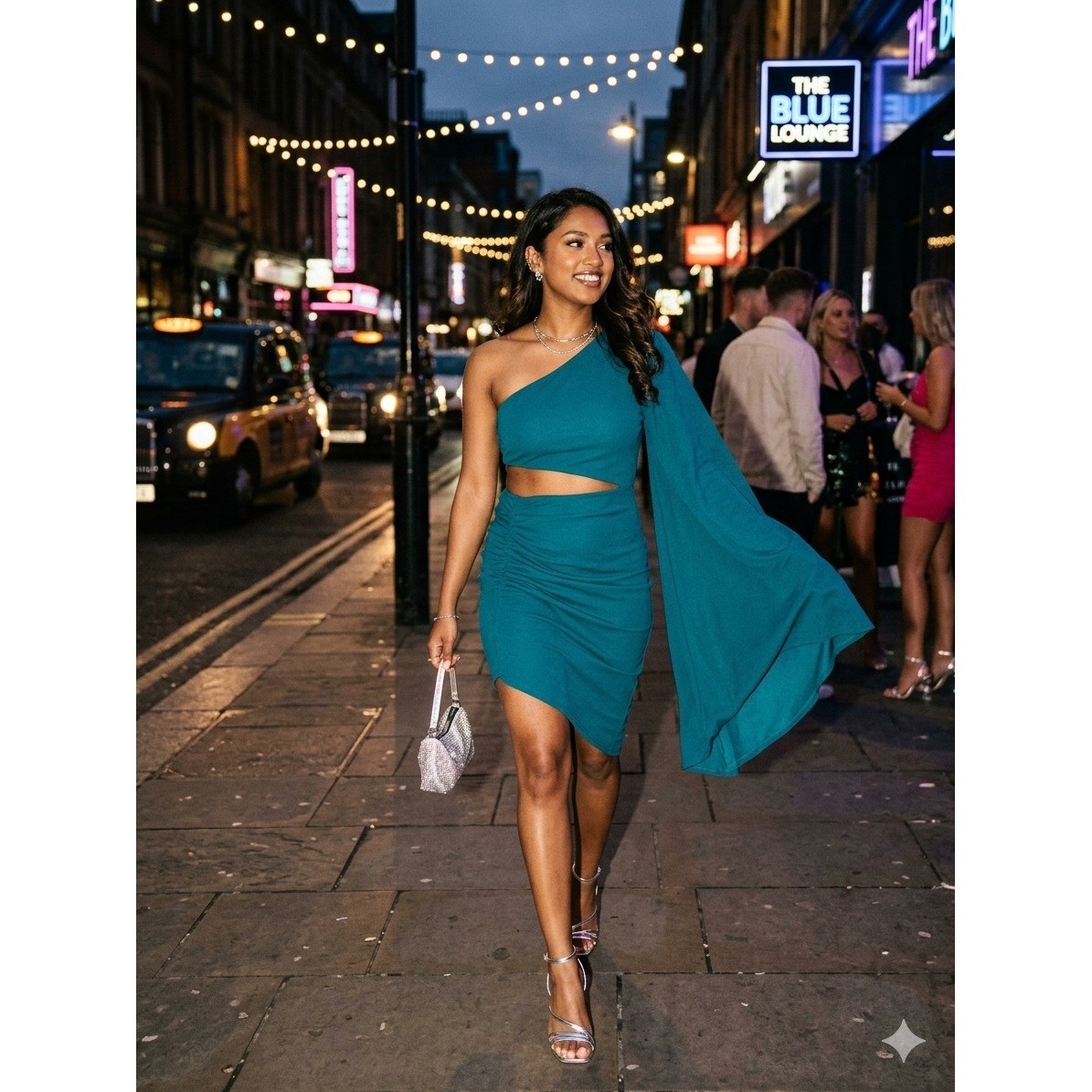 Michael Costello x REVOLVE Mini Dress Womens S Teal One Shoulder Cutout NWT