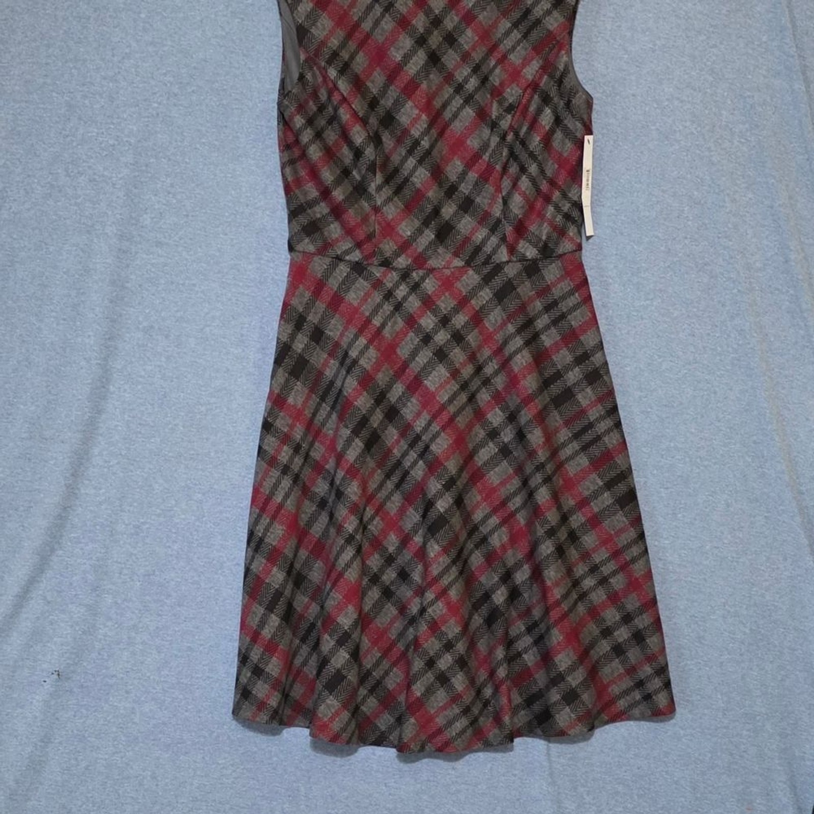 Maggy London Sleeveless Plaid Midi Dress in Burgundy and Charcoal