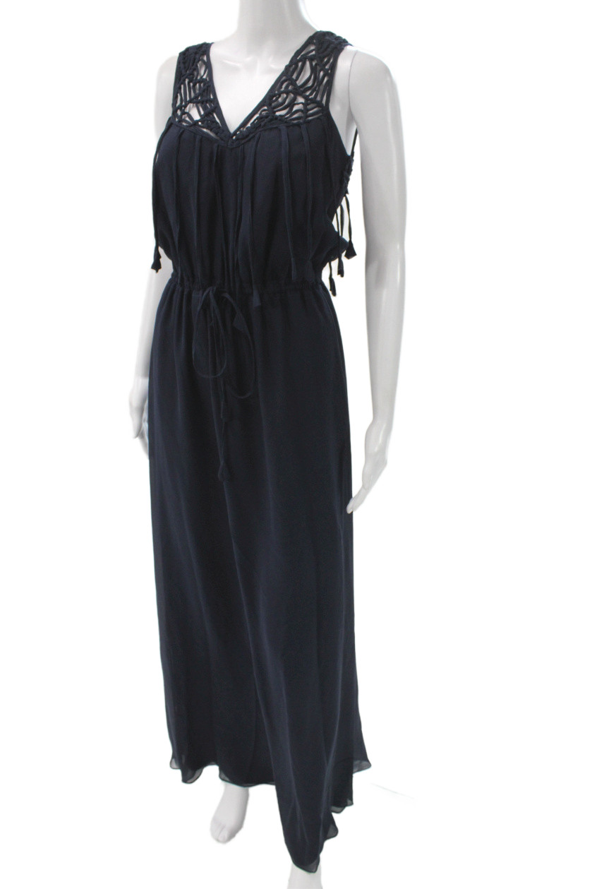 Calypso Saint Barth Womens Dark Blue V-Neck Maxi Blouson Dress Size XS