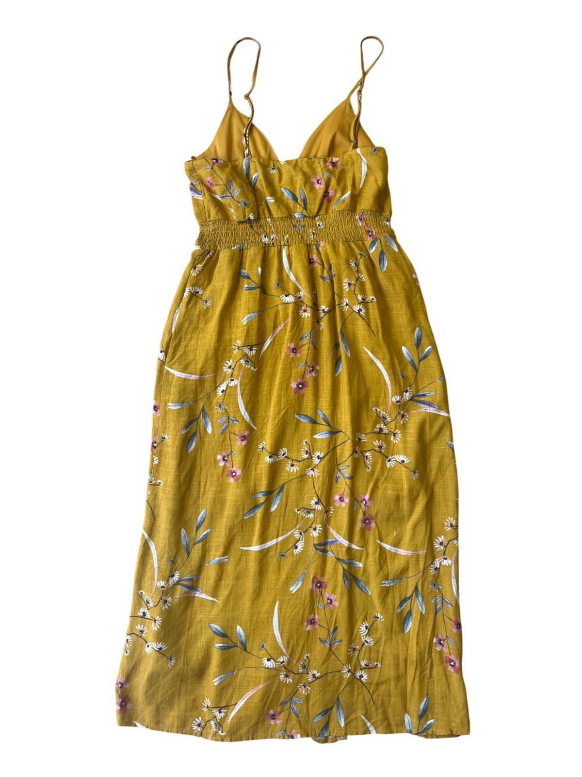 One Clothing Los Angeles Midi Slip Dress Womens XS Yellow Floral Cottage Boho