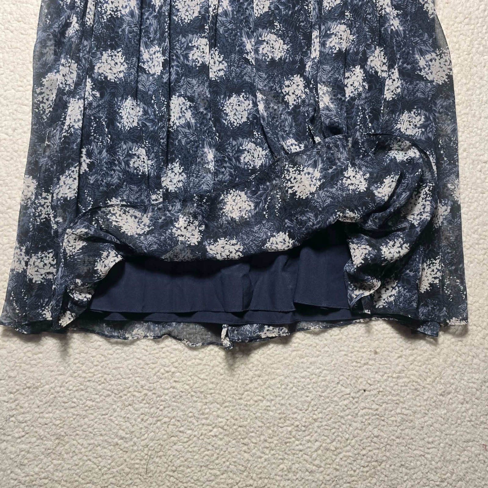 Joie Navy Blue White Floral Smocked Ruffle Neck Sleeveless Mini Dress XXL