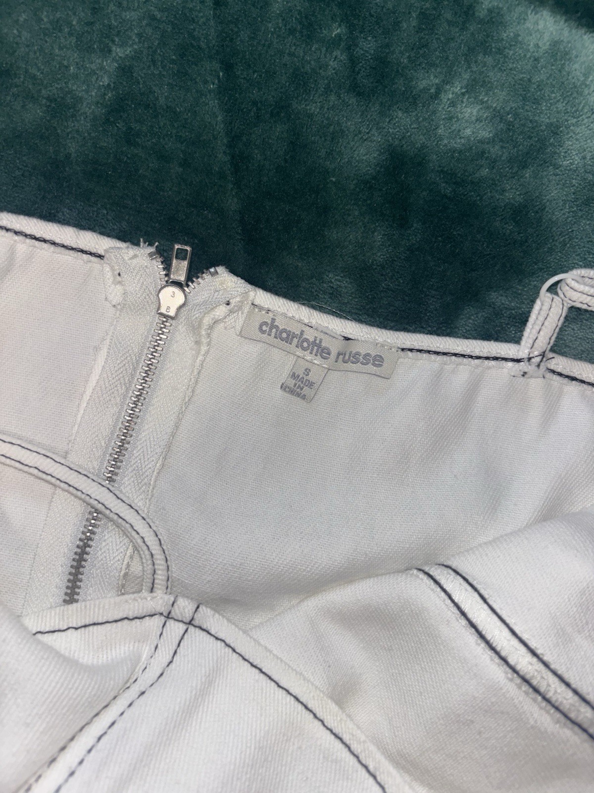 Charlotte Russe White Solid Denim Mini Dress Square Neck Zip Pockets Women’s S