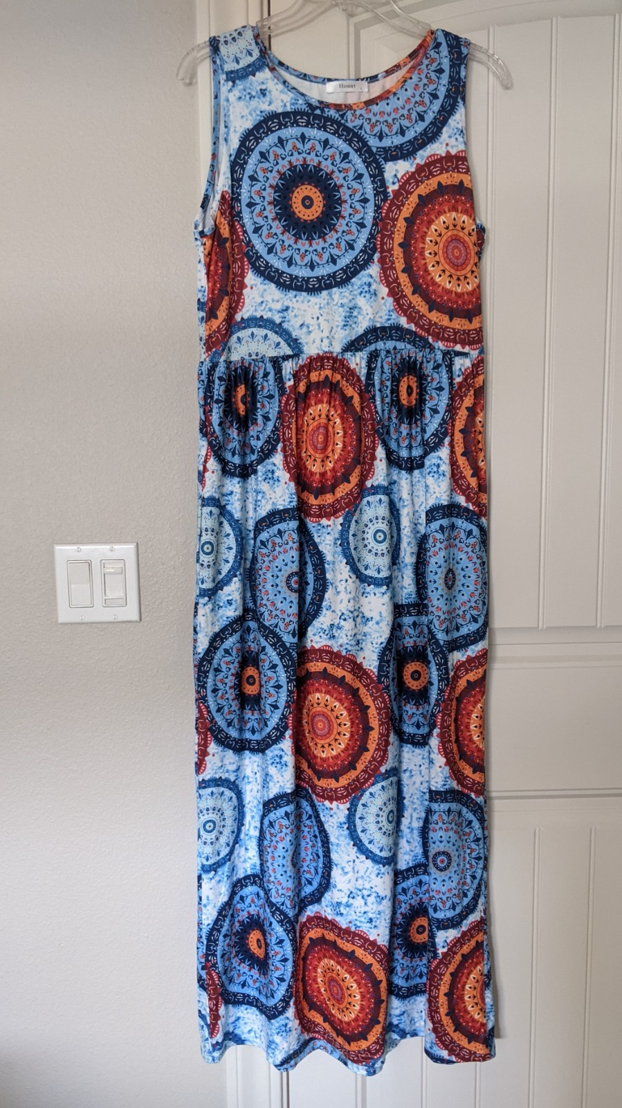 Womens Sleeveless L Tank Maxi Dress Stretch Boho Hippie Tribal 90’s