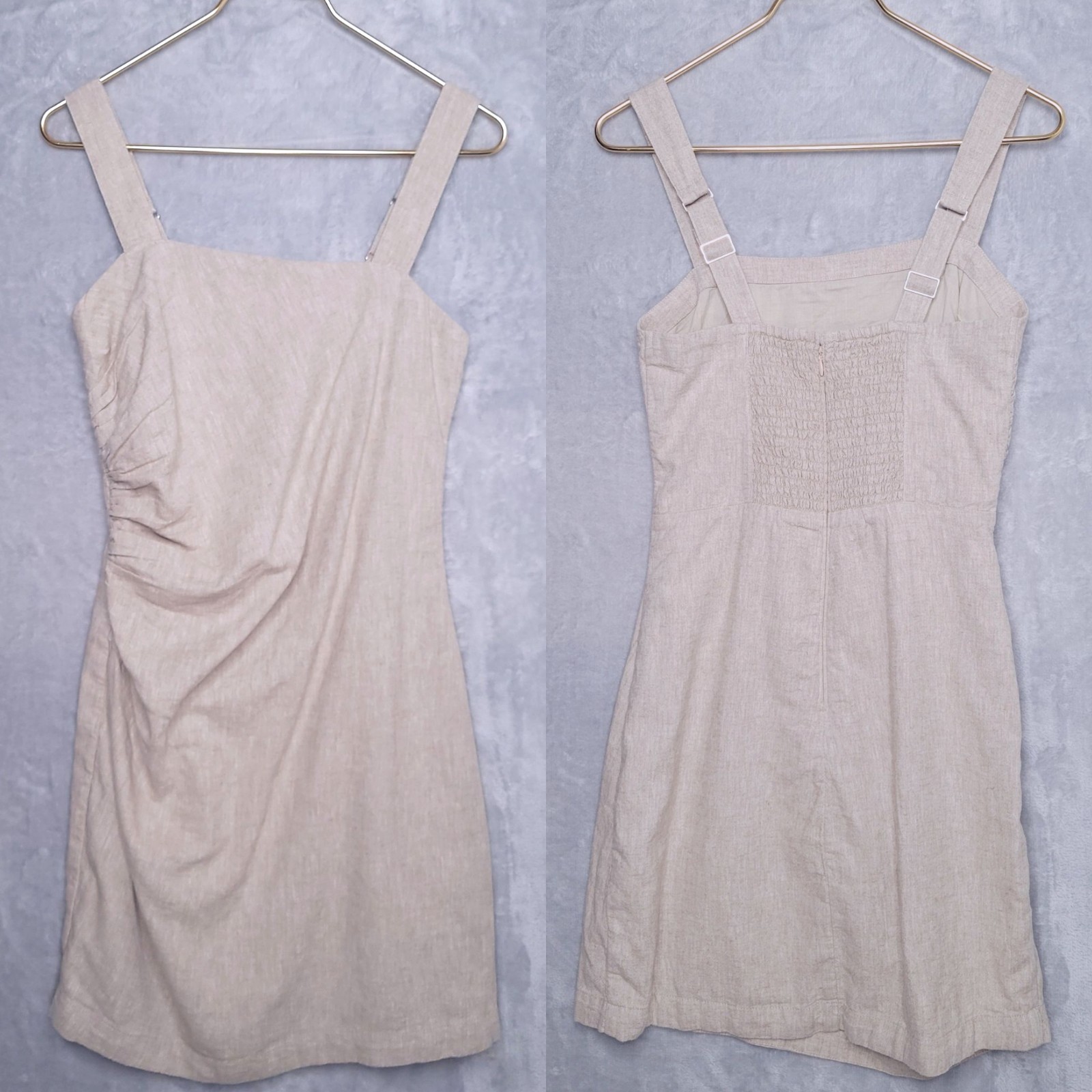 ABERCROMBIE & FITCH Oatmeal Mini Sundress Size S *Tall Ruched Sleeveless Linen