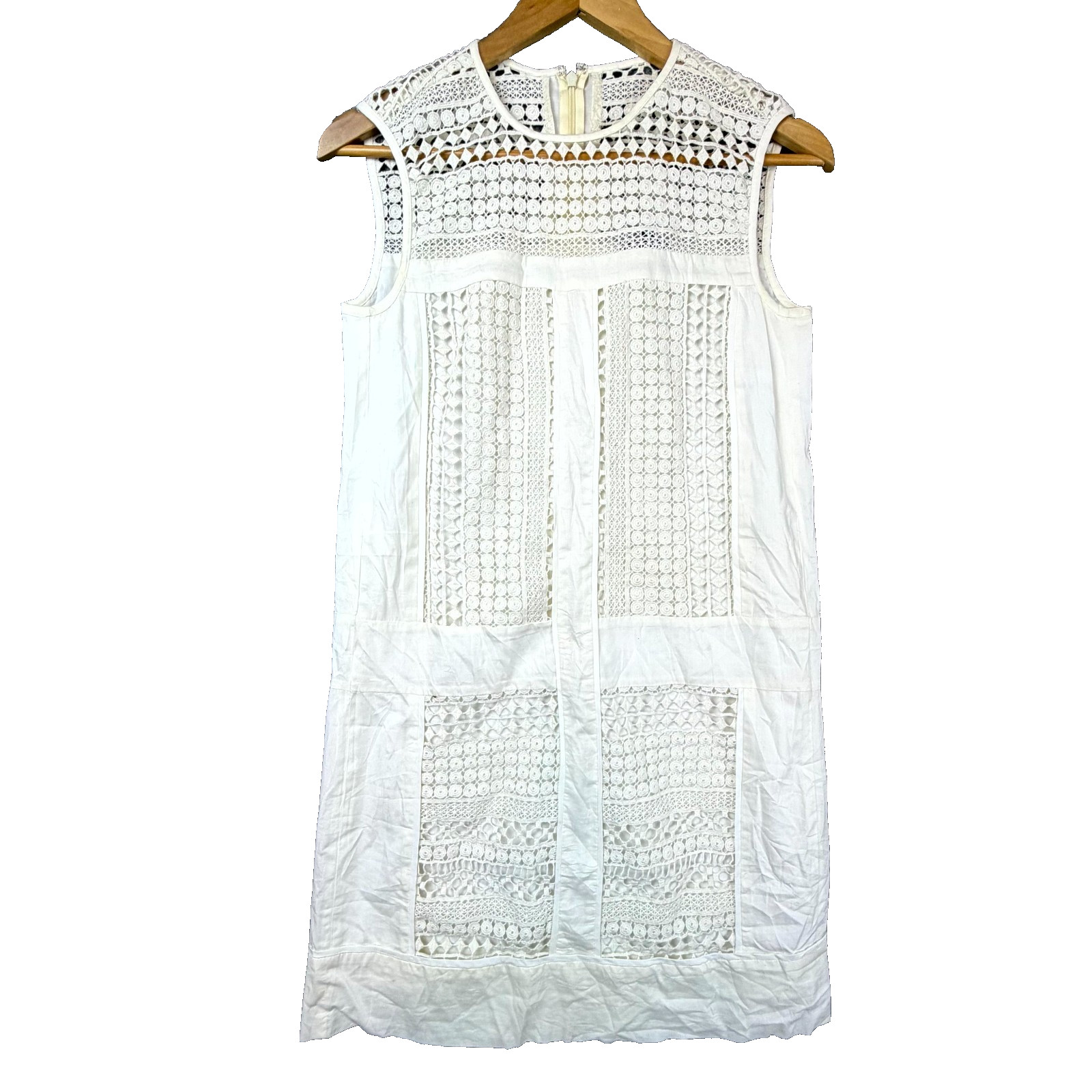 J.Crew Shift Mini Dress Women 2XS Off White Eyelet Geo Lace Crochet Cotton Lined