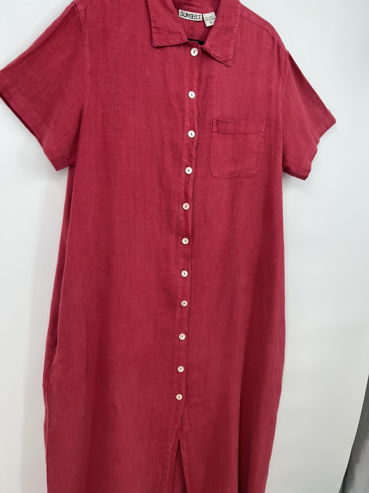 Sunbelt Red Raspberry Dress Womens -size XL 100% Linen Lagenlook Vintage
