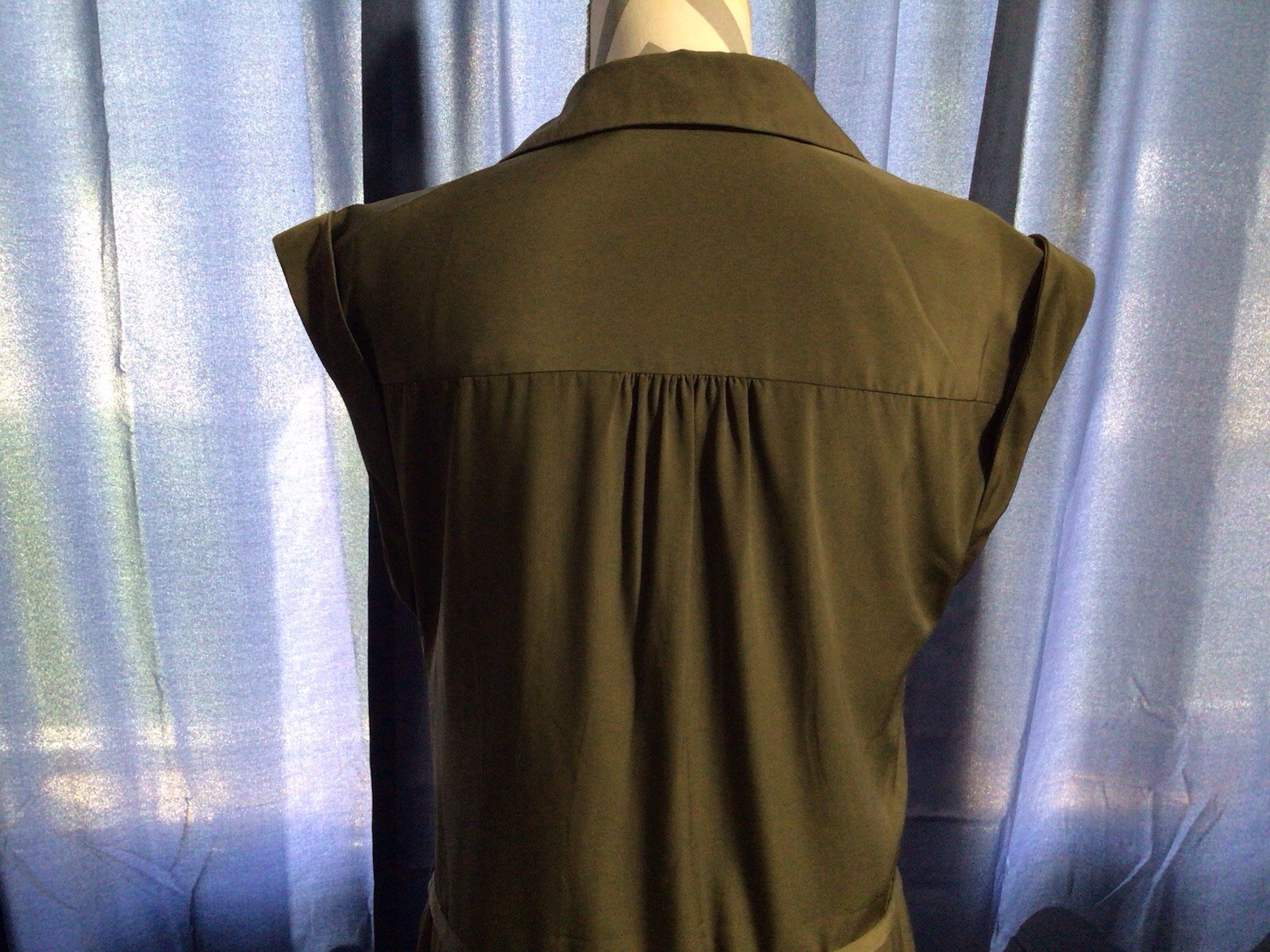 Express Olive Sleeveless Button Front Zip Pockets Belted Lined Short Dress M