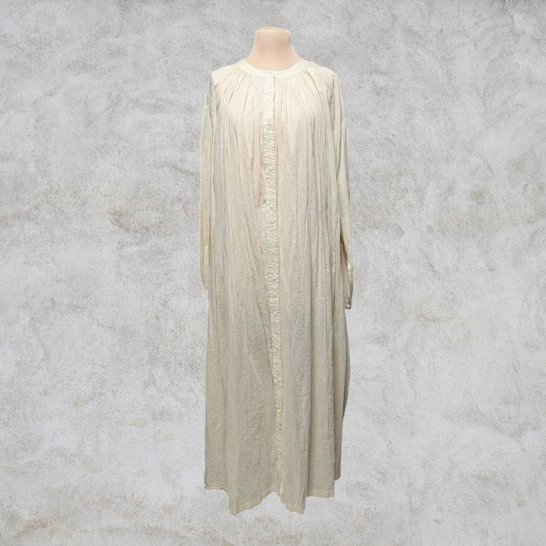relume Journal Standard Long Dress Beige Belted No Collar Gather Cotton Size 38