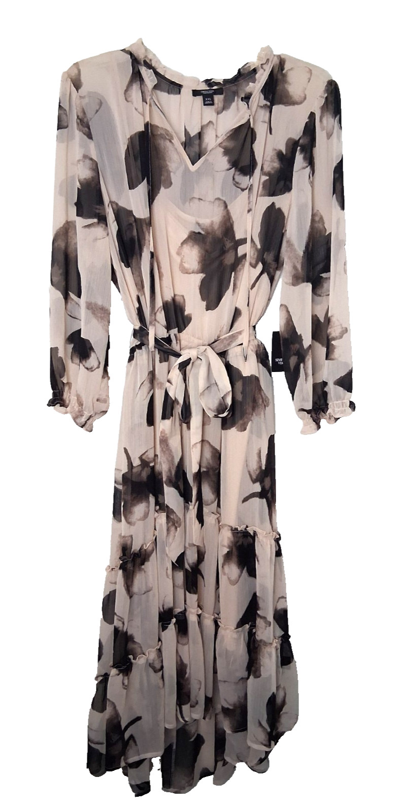 Simply Vera Wang XXL High Low Tiered Midi Dress Exploded Floral Print Belt Layer