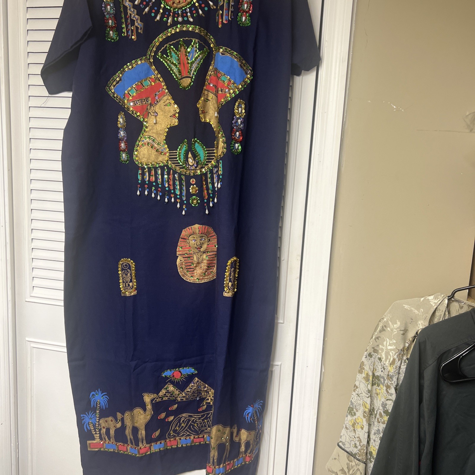 VTG Egyptian African Womens Kaftan Dress ￼ Sequence Art. Large
