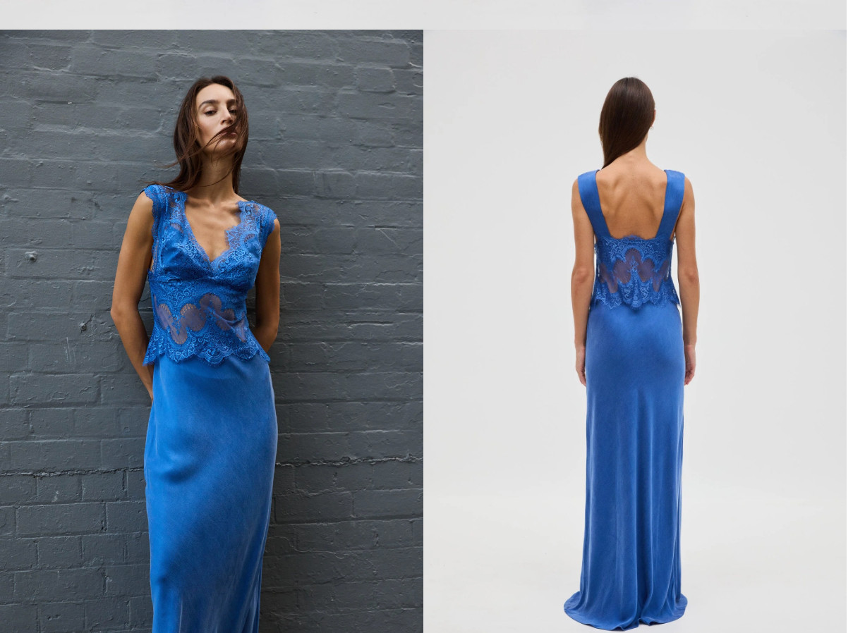 Third Form Women’s Visions Lace Floor Length Azure Blue Dress US Size 4