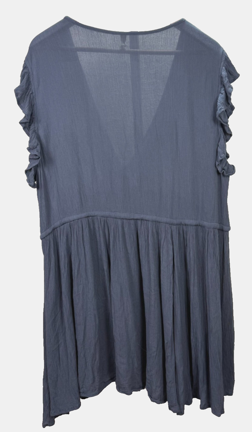 Elan Boho Ruffle Mini Dress XL Blue Crinkle Drawstring Coverup Cottagecore