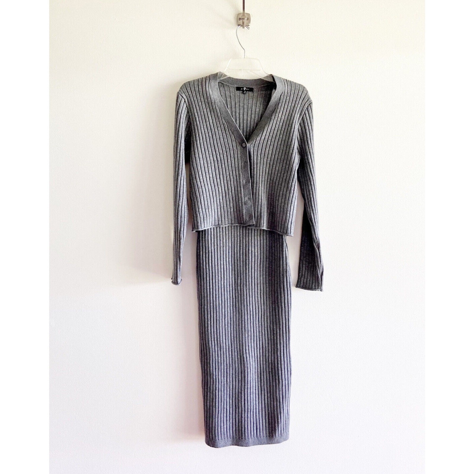 7 For All Mankind gray ribbed dress and cardigan set Minimal Medium