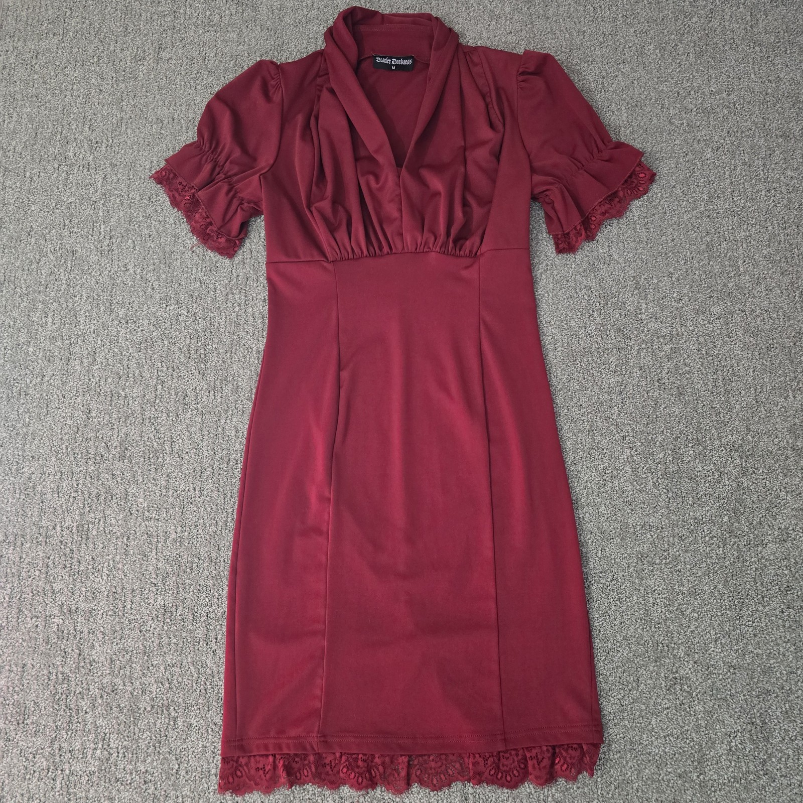 Scarlet Darkness Gothic Lace Trim Midi Dress Red Puff Sleeve Whimsigoth M