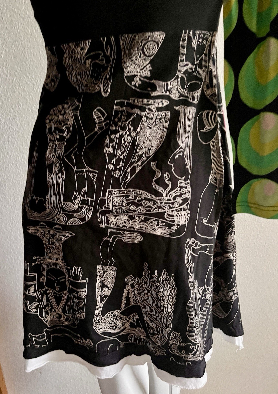 Desigual Art Print Dress Size Small Black Graphic Asymmetrical Sleeve Boho