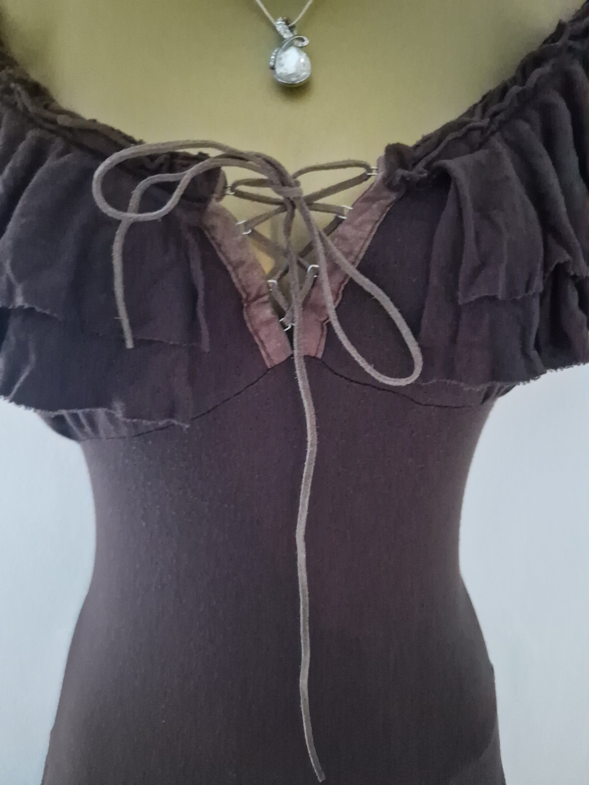 🤎 Rare Stunning Jane Norman Brown Milkmaid Fairy Boho Dress 10/12 🤎