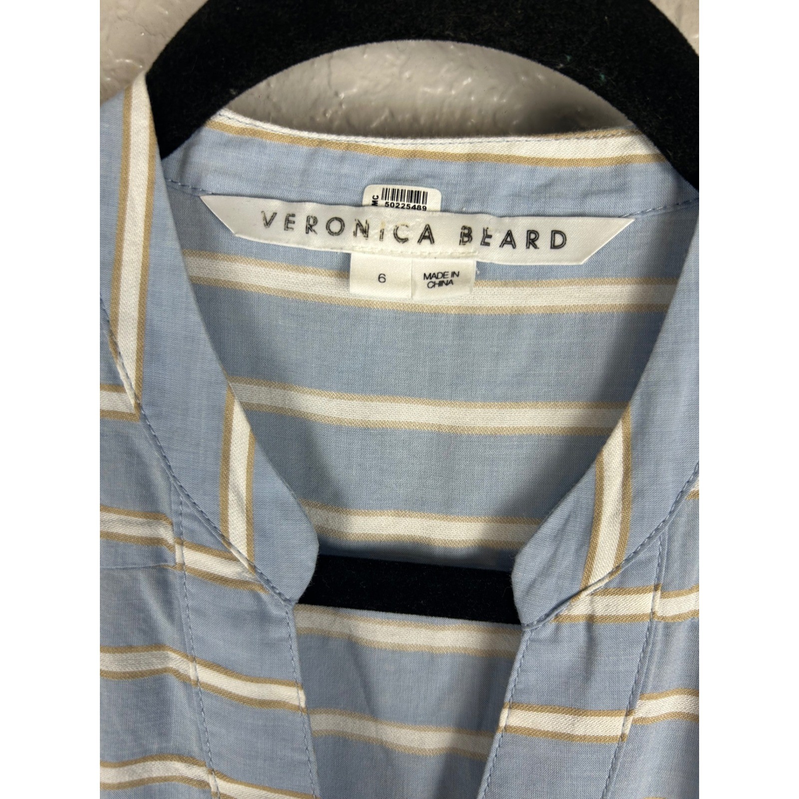 Veronica Beard Blue White Striped Ruched Button Front Sleeveless Midi Dress 6