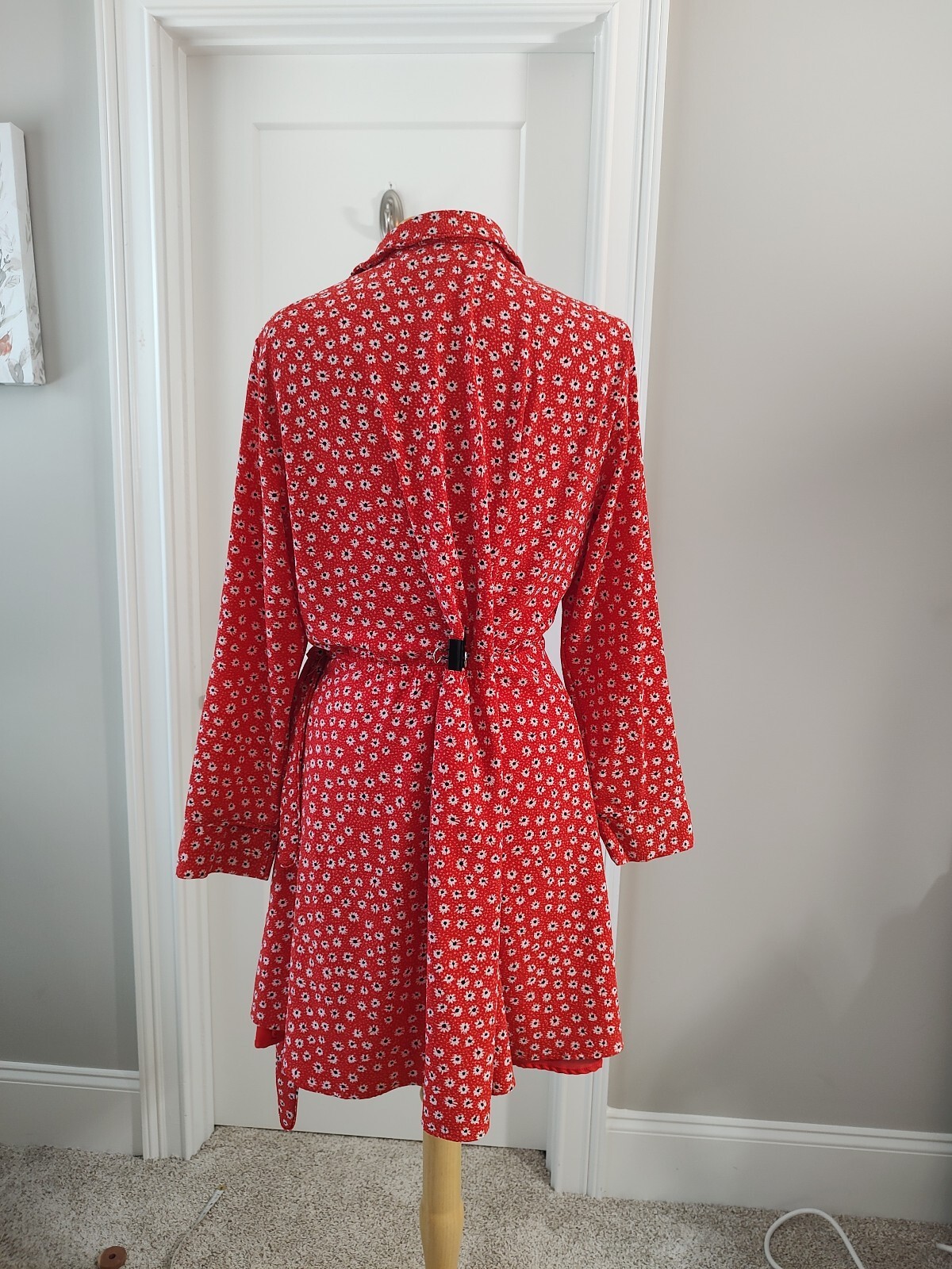 CeCe Red Floral Long Sleeve Wrap Dress XL