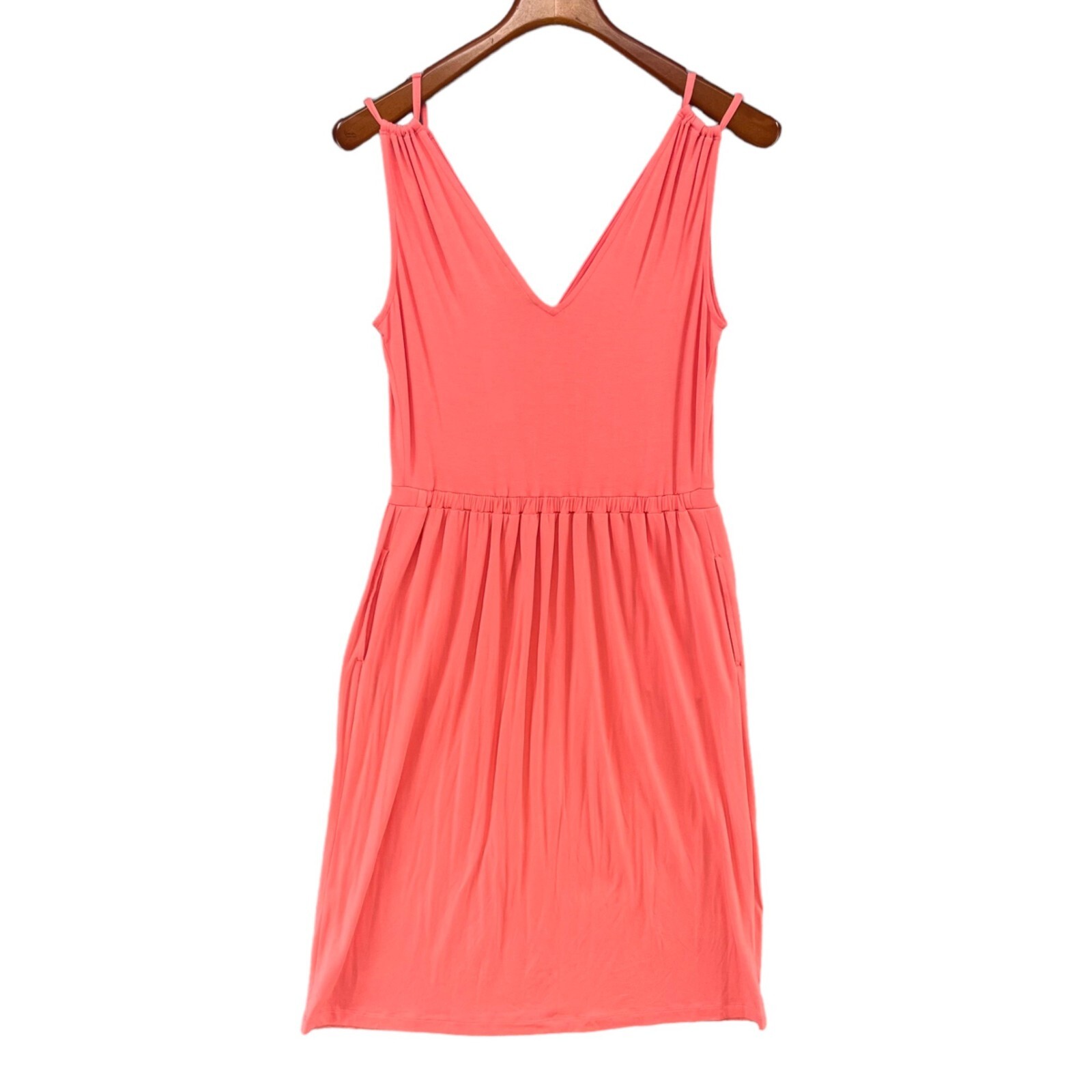 Banana Republic Goddess Dress Light Coral Cross Front Sleeveless Faux Wrap Sz M